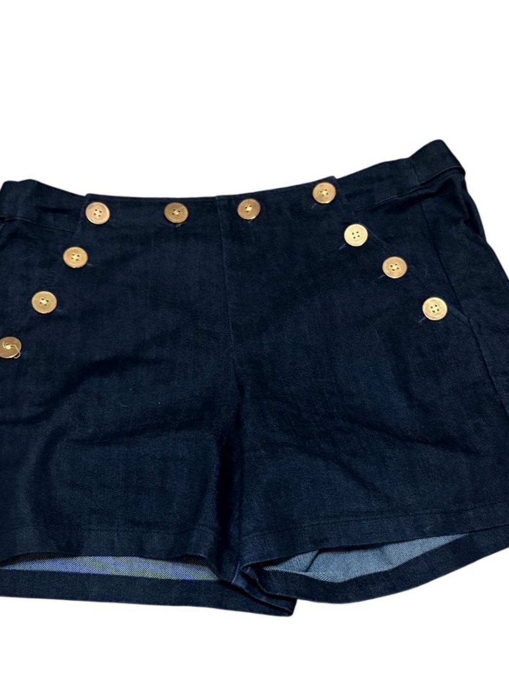 Kenar Navy High-Rise Button-Accent Shorts